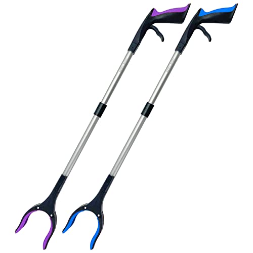 Reacher Grabber Tool 32 Inch 2-Pack, Foldable Trash Picker Grabber, Trash Gripper, Garden Nabber, Litter Picker, Extended Grabber（Purple/Blue) - color: Purple/Blue