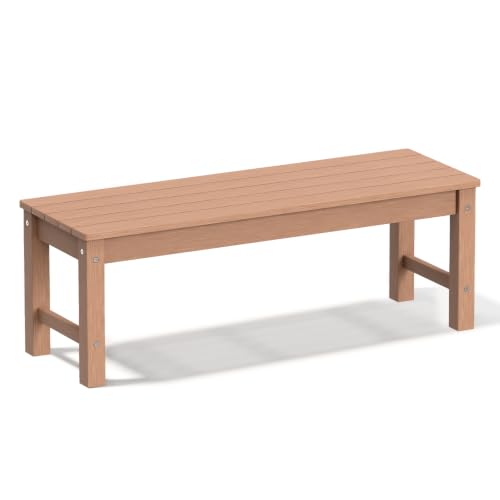 Psilvam 47" Backless Outdoor Bench for 2-Person, 700 LBS Capacity, Teak - color: Teak, size: 1 pack