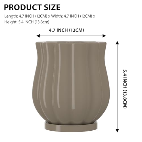 4.7" Brown Ceramic Plant Pot with Saucer - color: Brown, size: Small