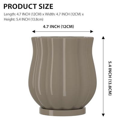 4.7" Brown Ceramic Plant Pot with Saucer - color: Brown, size: Small