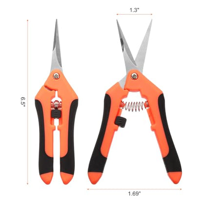 HARFINGTON 2pcs Garden Scissors 6.5" Straight Stainless Steel Blade Orange
