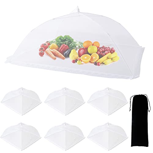 ZMCINER 7 Pack Food Covers for Outdoors Mesh Screen Include Food Tents 1 Extra Large (40"X 24") & 6 Standard (17"X 17") Collapsible and Reusable Mesh Covers for Outside, BBQ Party Supplies, Fruit - size: 7 PACK (1*XXL+6*L)