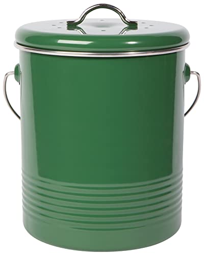 Now Designs Compost Bin Green Powder Coated Steel with Charcoal Filter, 8.5 inches high,1.25 Gallon - color: Green