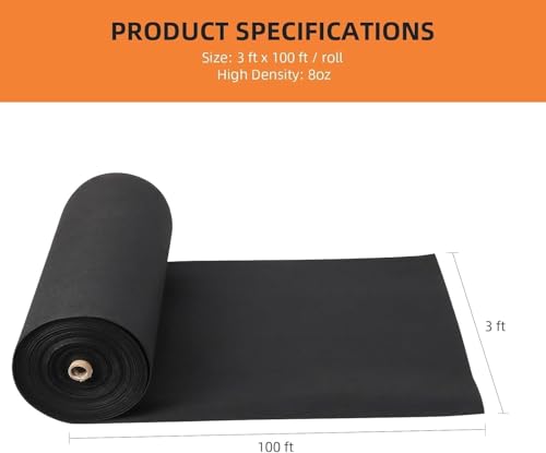 8oz Heavy Duty Geotextile Fabric 3ft x 100ft, PP Nonwoven Landscape Fabric with 350N Tensile Strength & 440N Load Capacity, for Driveway Stabilization, Road Base, Erosion Control, French Drain - size: 3FT*100FT-8.0OZ