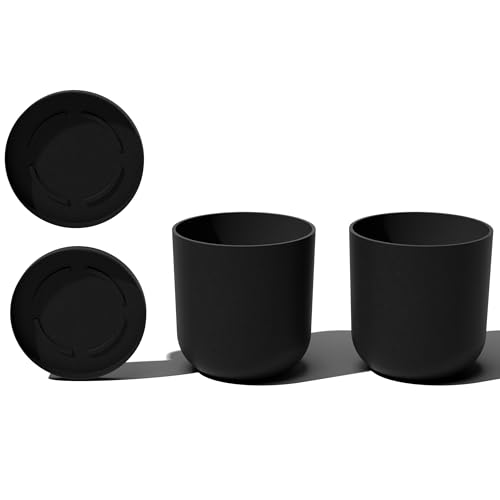 Veradek Mason Series Lima Planter & Drip Tray - Large Round Outdoor Planter - color: Black, size: 15 inches - 2 Pack with Saucers