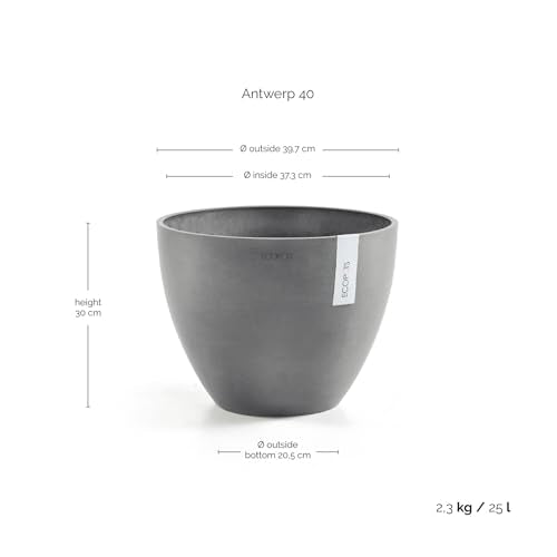 Ecopots Antwerp Round Tapered Flower Planter, Grey, 16" - color: Gray, size: 16"