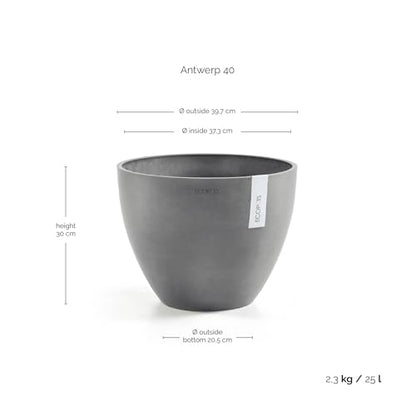 Ecopots Antwerp Round Tapered Flower Planter, Grey, 16" - color: Gray, size: 16"