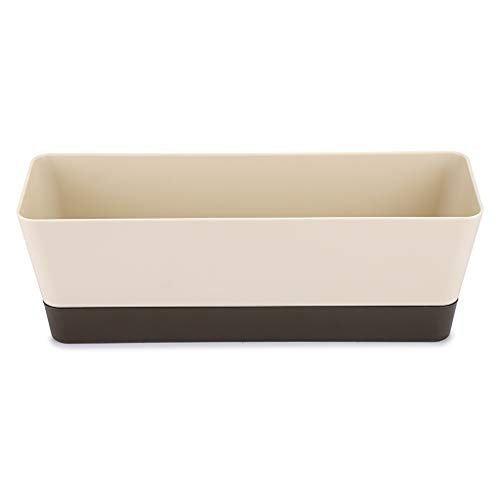 Skelang 2 Pcs Rectangular Plant Pot, 12" Watering Plant Container with Drainage Hole, Window Planter Box with Saucer for Succulents, Flowers, Herbss