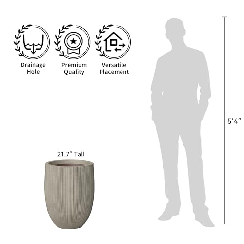 Kante Large Round Bullet Weathered Concrete Planter 21.7" Tall, Outdoor - color: Weathered Concrete, size: 21.7 Inch Tall