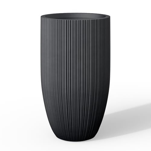 Kante Large Round Tapered Black Concrete Planter 24" Tall, Outdoor - color: Textured Black, size: 24" Tall