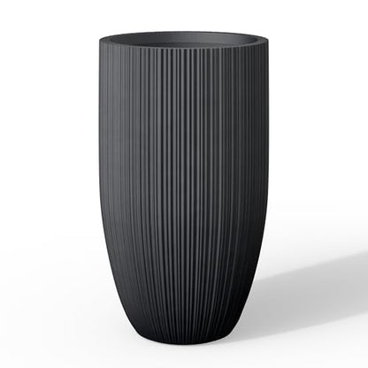 Kante Large Round Tapered Black Concrete Planter 24" Tall, Outdoor - color: Textured Black, size: 24" Tall
