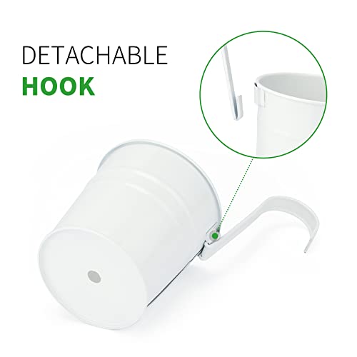 KINGLAKE Flower Pots,10 Pcs Metal Iron Hanging Flower Plant Pots Balcony Garden Plant Planter Baskets Fence Bucket Pot 4'' Flower Holders with Detachable Hook White - color: White, size: 4 Inch