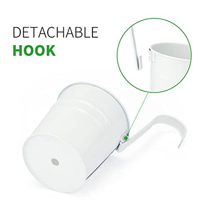 KINGLAKE Flower Pots,10 Pcs Metal Iron Hanging Flower Plant Pots Balcony Garden Plant Planter Baskets Fence Bucket Pot 4'' Flower Holders with Detachable Hook White - color: White, size: 4 Inch