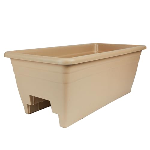The HC Companies 24 Inch Deck Rail Planter Box with Drainage Plug, Lightweight UV-Resistant Plastic Outdoor Planters for Wood Deck Rail, Flower Box for Garden, Patio, Balcony, and Fence, Sandstone - color: Sandstone