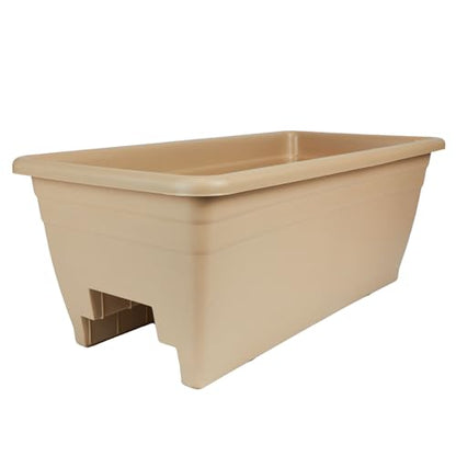 The HC Companies 24 Inch Deck Rail Planter Box with Drainage Plug, Lightweight UV-Resistant Plastic Outdoor Planters for Wood Deck Rail, Flower Box for Garden, Patio, Balcony, and Fence, Sandstone - color: Sandstone