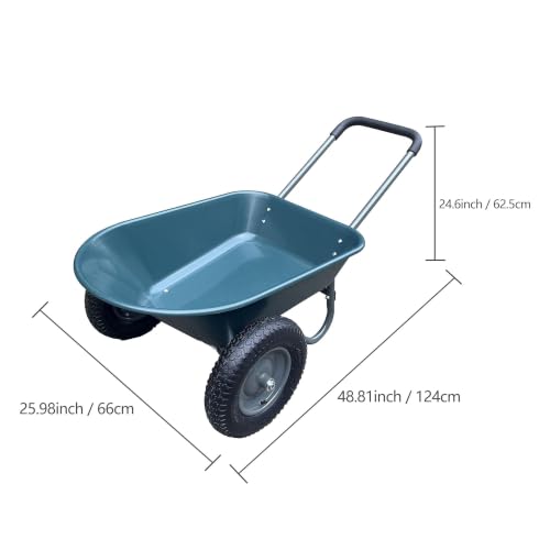 Garvee Wheelbarrow Garden Cart, Heavy Duty Home Utility, Dual-Wheel Home Garden Yard Utility Wheelbarrow Cart with Built-in Stand,(Green) - color: Green
