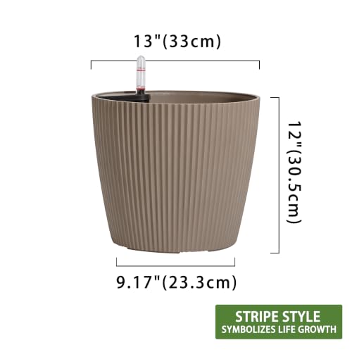 Dexceder 13x12 Self Watering Planters Indoor (2 Pack, Taupe) - color: Taupe, size: 13x12