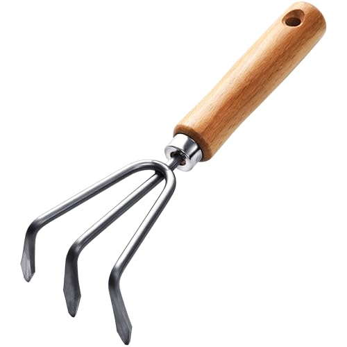Garden Helper Hand Cultivator Garden Tool 3 Claw for Planting, Garden Hand Rake Japanese Stainless Steel, Wooden Handle, Made in Japan - style: Cultivator Rake