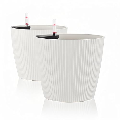 Dexceder 13x12 Self Watering Planters Indoor (2 Pack, White) - color: White, size: 13x12