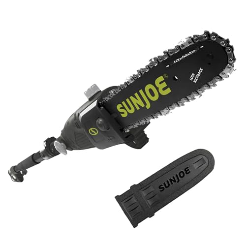 Sun Joe Corded Electric Telescoping Pole Saw, Pruning Power Tool with 10 Inch Bar, 8 Amp Power with 14 Foot Reach for Ground-Level Tree Trimming.