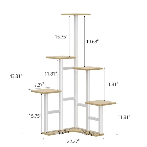 Corner Plant Stand Indoor with Grow Lights 6 Tiered Corner Plant Shelf - color: White Oak(with Lights), size: 6 Tier-Square
