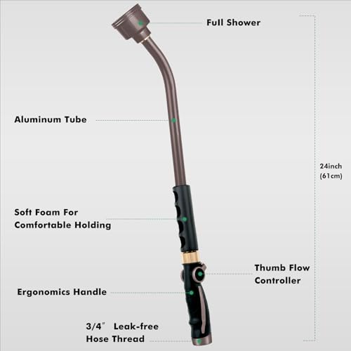 RESTMO Long Watering Wand, 24 Inches Gentle Soft Full Shower Sprayer Wand - color: Bronze