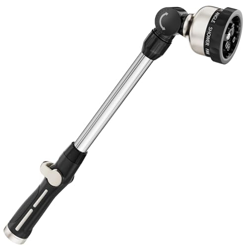 FANHAO 16-Inch Metal Watering Wand, Heavy Duty Garden Hose Wand with 9 Spray Patterns, 180° Rotating Long Hose Nozzle Sprayer Thumb Flow Control, Ideal to Water Hanging Baskets and Shrubs - color: Black