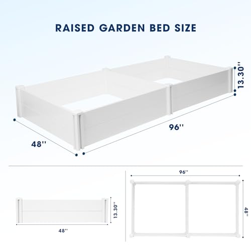 PASAMIC 8x4x1ft Vinyl Raised Garden Bed, Maintenance-Free Outdoor Garden Planter Box, Never Rust or Rot, Durable Open-Bottom Raised Bed for Vegetables, Flowers, Herbs & Fruits - size: 8x4x1FT