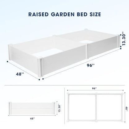 PASAMIC 8x4x1ft Vinyl Raised Garden Bed, Maintenance-Free Outdoor Garden Planter Box, Never Rust or Rot, Durable Open-Bottom Raised Bed for Vegetables, Flowers, Herbs & Fruits - size: 8x4x1FT
