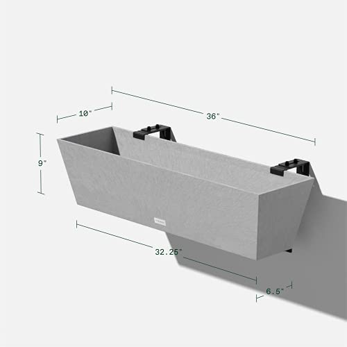 Veradek Pure Series Railing Planter - Tapered Window Box with Bracket - color: Gray, size: 36 inch