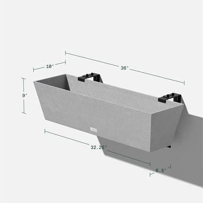 Veradek Pure Series Railing Planter - Tapered Window Box with Bracket - color: Gray, size: 36 inch