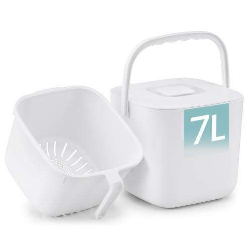 SONGMICS Compost Bin for Kitchen Counter, Plastic, 1.8-Gallon (7 L) - color: White, size: 1.8 gallons (7L)