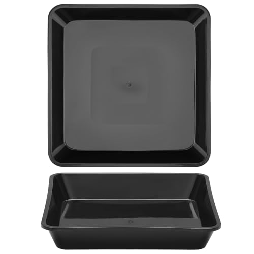 GREANER 8 Inch Pebble Tray for Plants, Black Plastic Trays for Plants-Fits 5-6 Inch Pot Bottom, Durable Thick Square Saucer for Flower Pot(2 Packs) - color: Black, size: 8 Inch