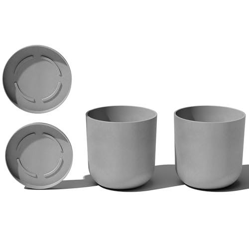 Veradek Mason Series Lima Planter & Drip Tray - Large Round Outdoor Planter - color: Gray, size: 15 inches - 2 Pack with Saucers