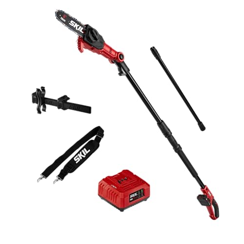 SKIL PS4563B-10 PWR CORE 20 8" 20V Pole Saw Kit, Includes with 2.0Ah Lithium Battery and Charger, Red - style: 20V 8" Pole Saw Kit