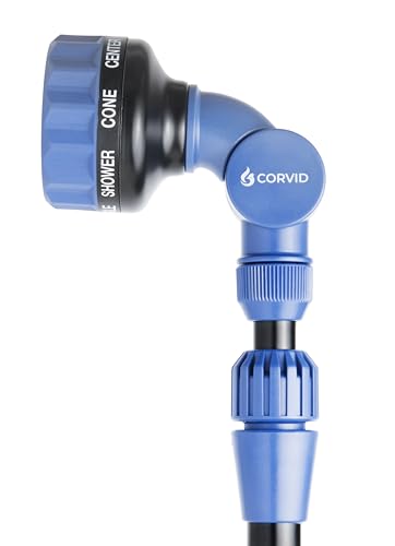 with Corvid Adjustable Thumb Control Garden Watering Wand, 19-24 Inch Telescoping Hose Nozzle 8 Spray Patterns, Heavy-Duty Zinc & Aluminum for Precise Watering and Cleaning