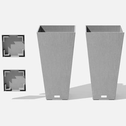 Veradek Pure Series Taper Planter & Drip Tray - Tapered Planter with Shelf - color: Gray, size: 26 inch - 2 pack with saucers