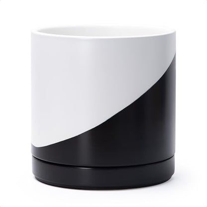D'vine Dev 10 Inch Ceramic Planter Pot, Black White Diagonal, 94-O-E-K - color: Oblique Monochrome Black & White, size: Large