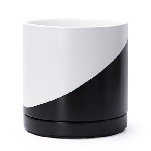 D'vine Dev 10 Inch Ceramic Planter Pot, Black White Diagonal, 94-O-E-K - color: Oblique Monochrome Black & White, size: Large