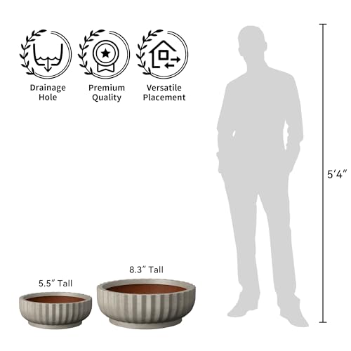 Kante Weathered Concrete Planter 14.6" Dia All-Weather Round Accent Pot - color: Weathered Concrete, size: 14.6"Dia x 5.5"H