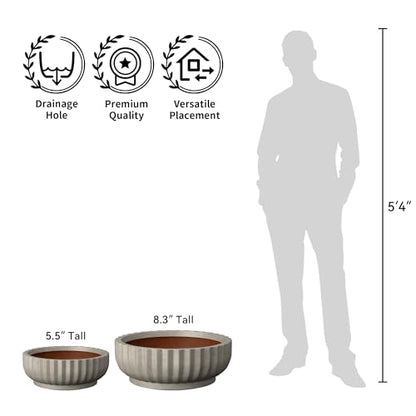 Kante Weathered Concrete Planter 14.6" Dia All-Weather Round Accent Pot - color: Weathered Concrete, size: 14.6"Dia x 5.5"H