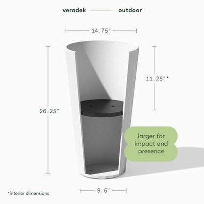Veradek Column Series Tall Planter - Tapered Outdoor Planter with Shelf - color: White, style: Wide Groove