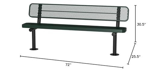 COATEDOUTDOORFURNITURE Bench, Green, Expanded, 6Ft, with Back, Surface - color: Green, size: 6 Ft, With Back Surface Mount