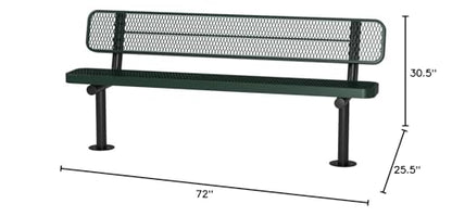 COATEDOUTDOORFURNITURE Bench, Green, Expanded, 6Ft, with Back, Surface - color: Green, size: 6 Ft, With Back Surface Mount