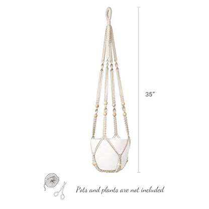 Mkono Macrame Plant Hanger Indoor 35 Inch Hanging Planter Basket Ivory 2Pcs - color: Ivory