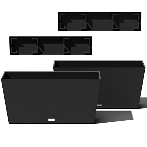 Veradek Pure Series Midori Planter & Drip Tray - Wide Outdoor Planter Set - color: Black, size: 31 inch - 2 pack with saucers