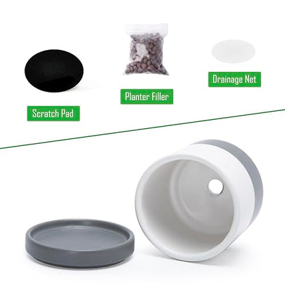 D'vine Dev 2-Pack Ceramic Pots & Saucers, White/Grey, 3.5/4.7 in, 94-G-XS-6 - color: White/Speckled Grey, size: X-Small