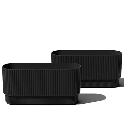 Veradek Demi Series Long Planter - Wide Outdoor Planter - color: Black, size: 30 inch - 2 Pack