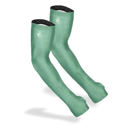 FARMER'S DEFENSE Gardening Arm Sleeves|UV Cooling Protective Sleeve Women & Men|Anti-Scratch Cover Sun UPF Outdoor Protection - Heather Green - SM - color: Heather Green, size: Small-Medium
