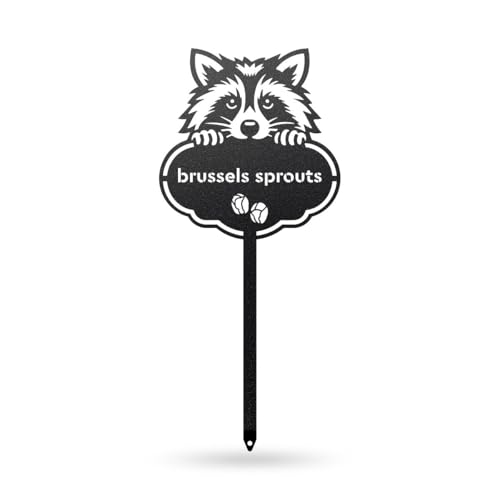 RealSteel Rocky the Raccoon Plant Markers – Cute Metal Garden Labels for Herbs & Vegetables | Outdoor Steel Plant Stakes for Garden, Greenhouse & Raised Beds | Gardening Gift | USA (BRUSPROUTS-B-6X13) - style: BRUSPROUTS
